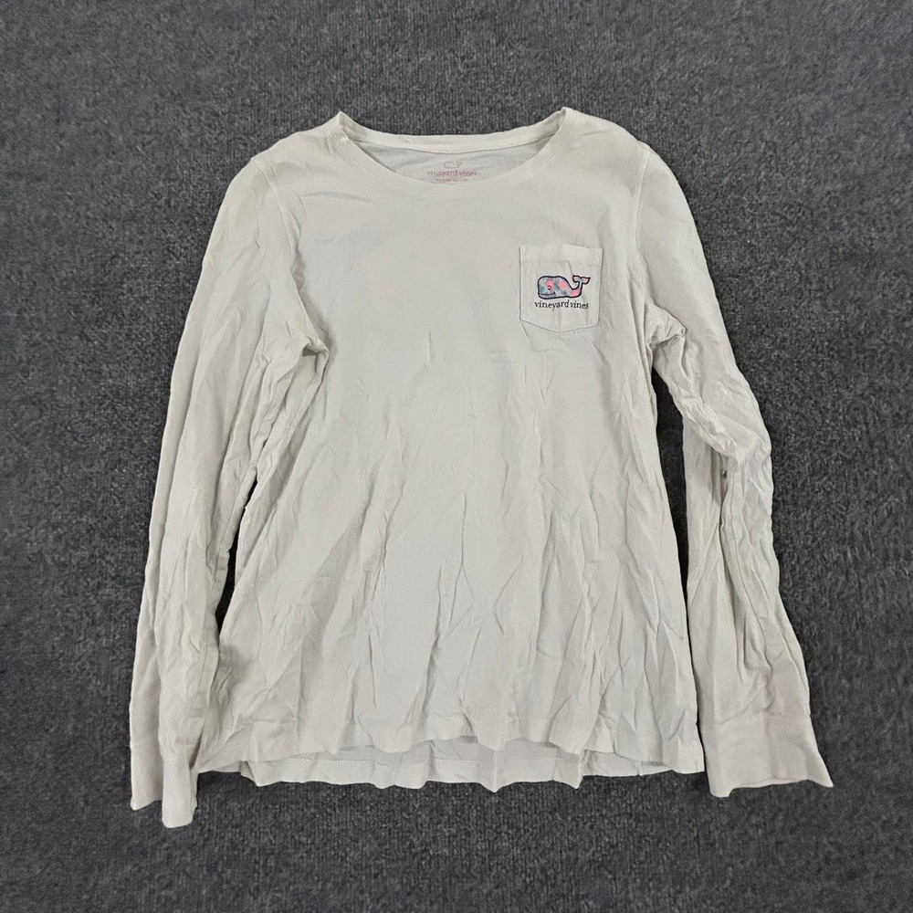 Vineyard Vines T-Shirt Womens Size M White Floral Whale Long Sleeve Pocket